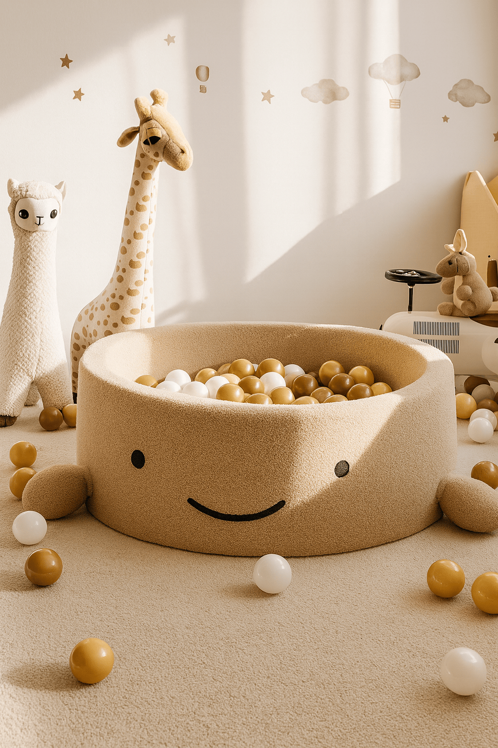 Meowbaby Basen z Kulkami dla Dziecka - Wieloryb | Piłki do wyboru | Dusty Ice Blue | Boucle