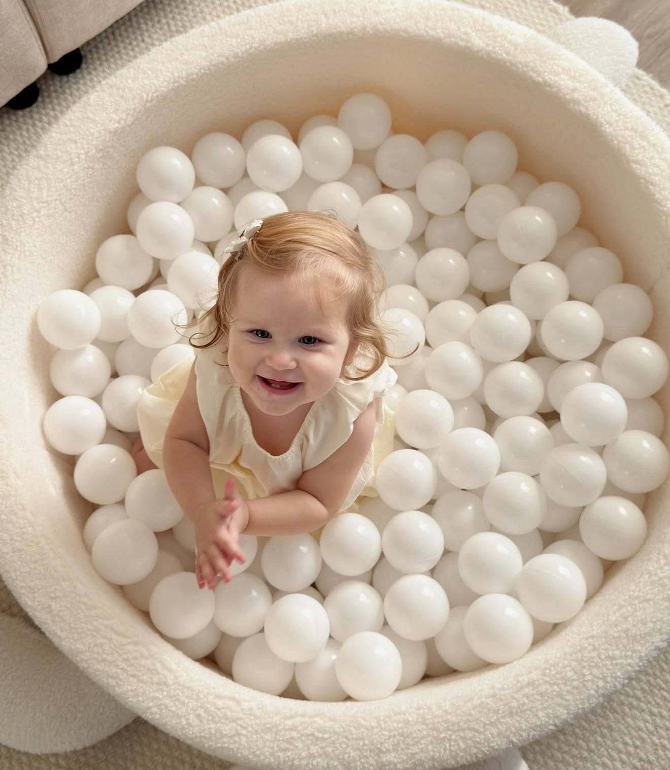 Meowbaby Basen z Kulkami dla Dziecka - Żółw | Piłki do wyboru | Cheesecake Cream Beige | Boucle