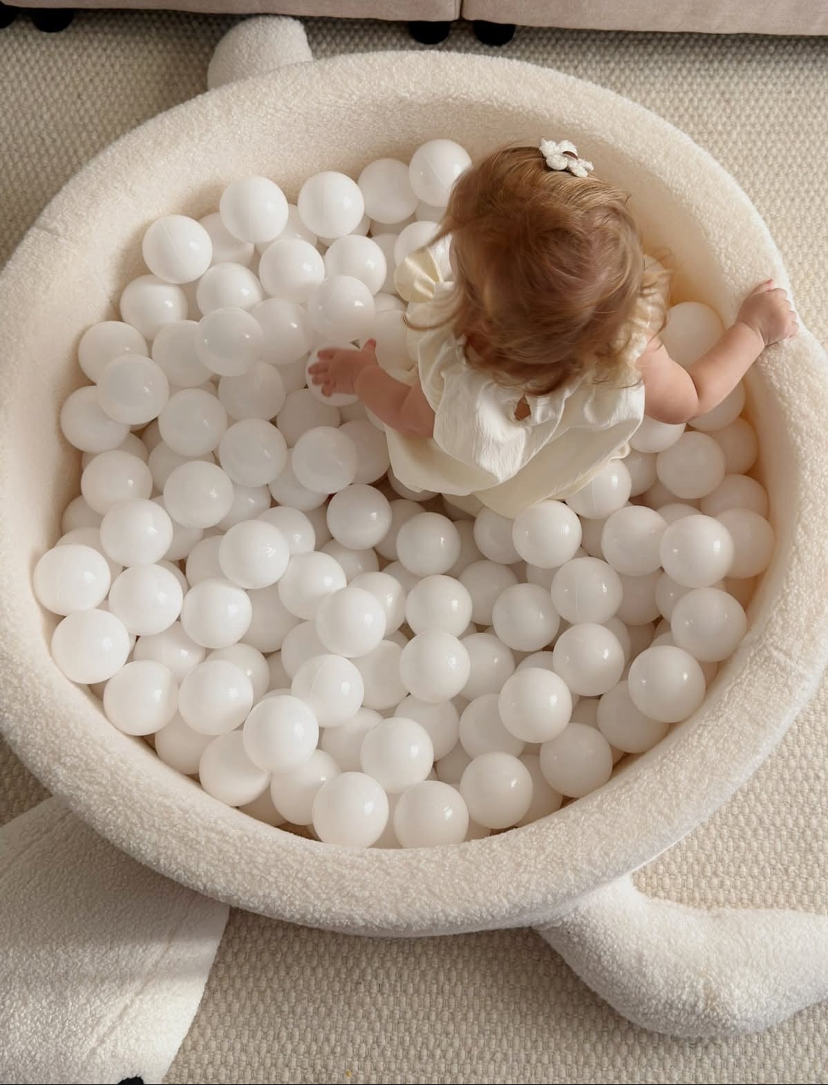 Meowbaby Basen z Kulkami dla Dziecka - Żółw | Piłki do wyboru | Cheesecake Cream Beige | Boucle