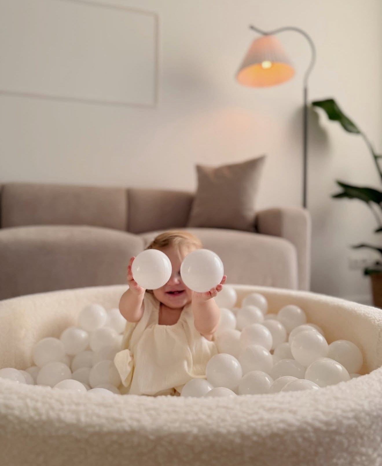 Meowbaby Basen z Kulkami dla Dziecka - Żółw | Piłki do wyboru | Cheesecake Cream Beige | Boucle