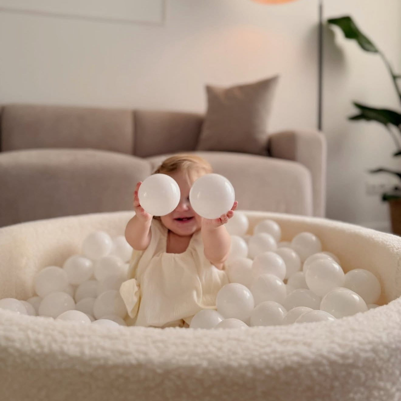 Meowbaby Basen z Kulkami dla Dziecka - Żółw | Piłki do wyboru | Cheesecake Cream Beige | Boucle