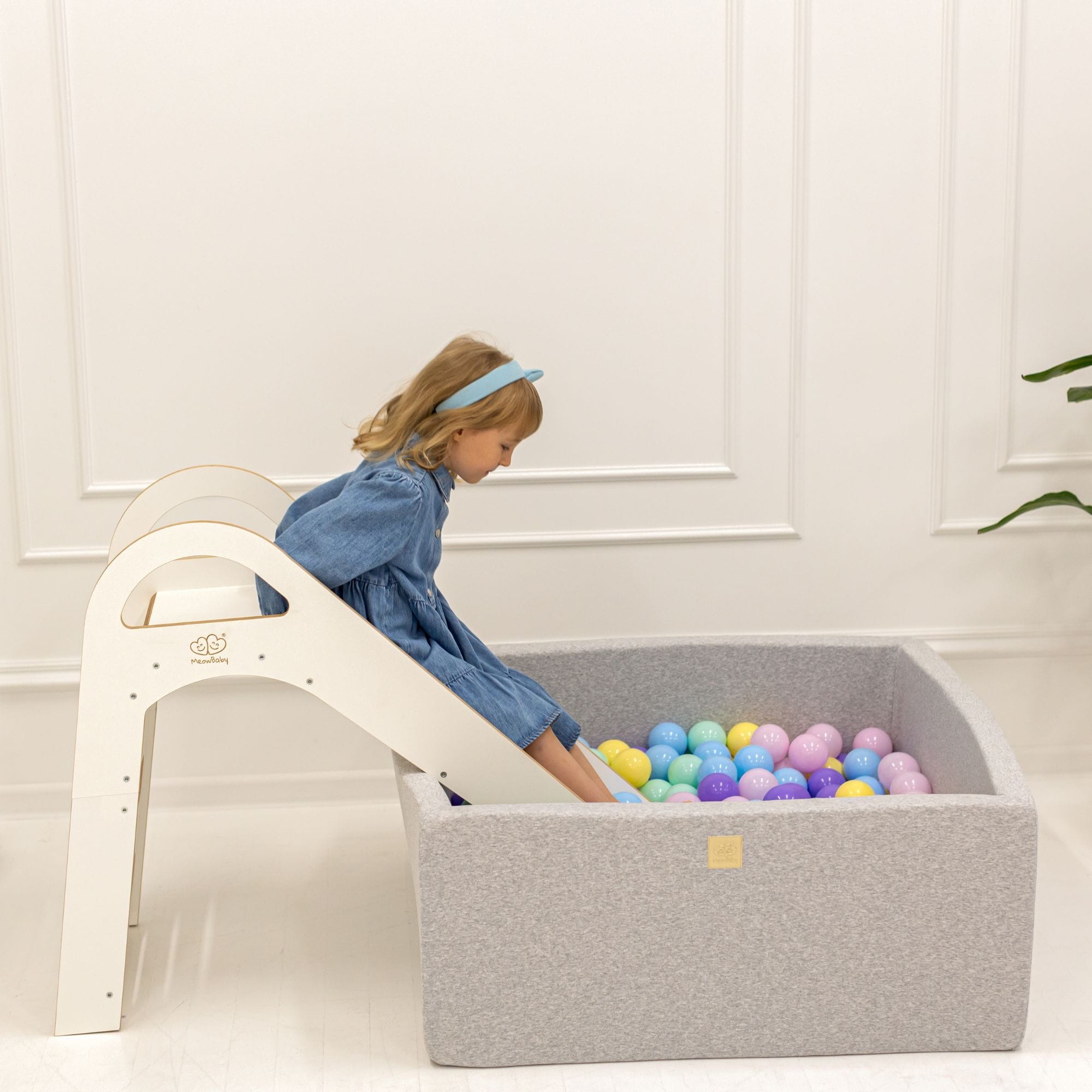 Meowbaby Cotton Ball Pit Light Grey Square Balls to Choose