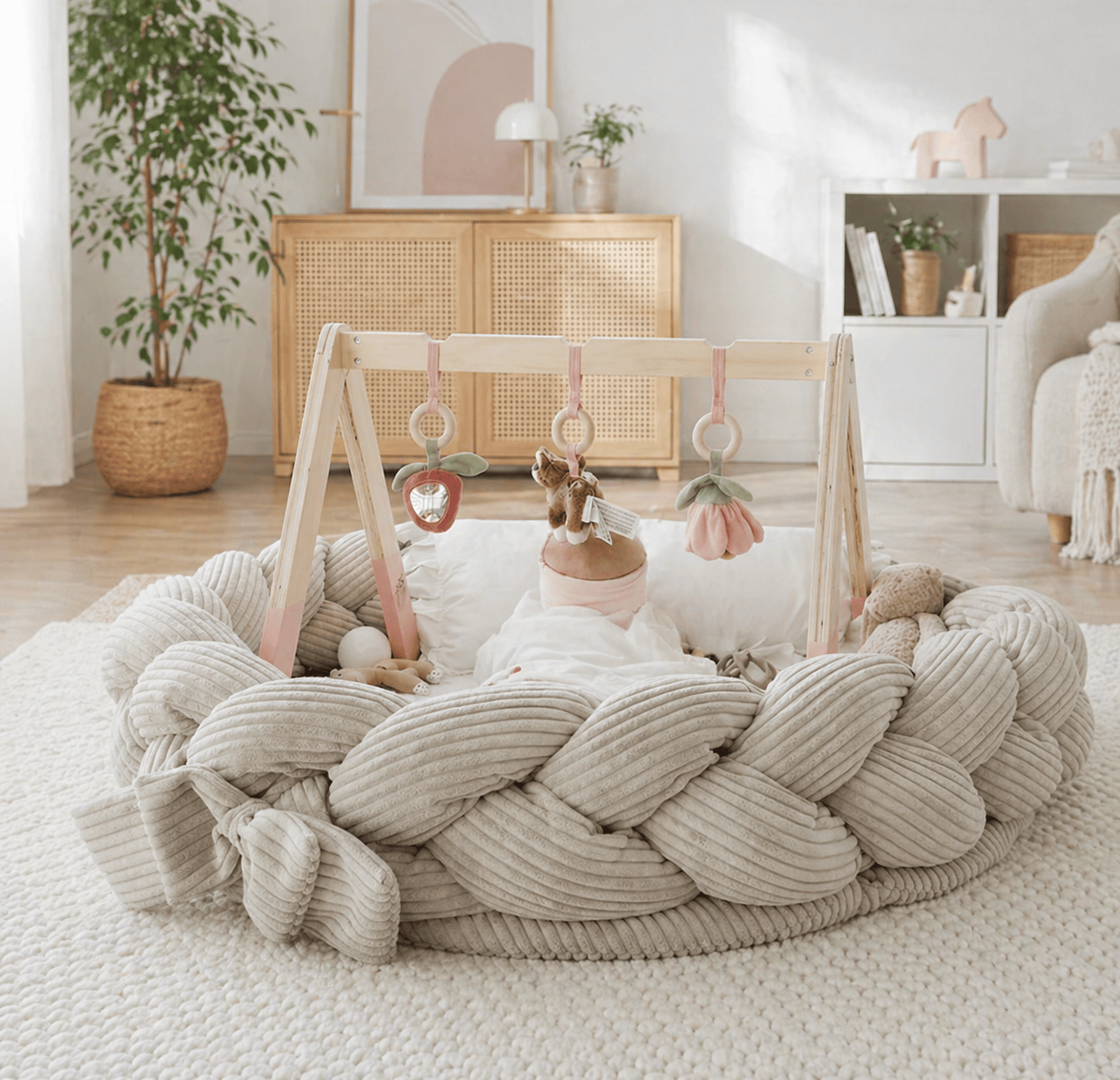 Meowbaby Kokon Niemowlęcy z Warkoczem Ochronnym - Mata do Zabawy | Aesthetic