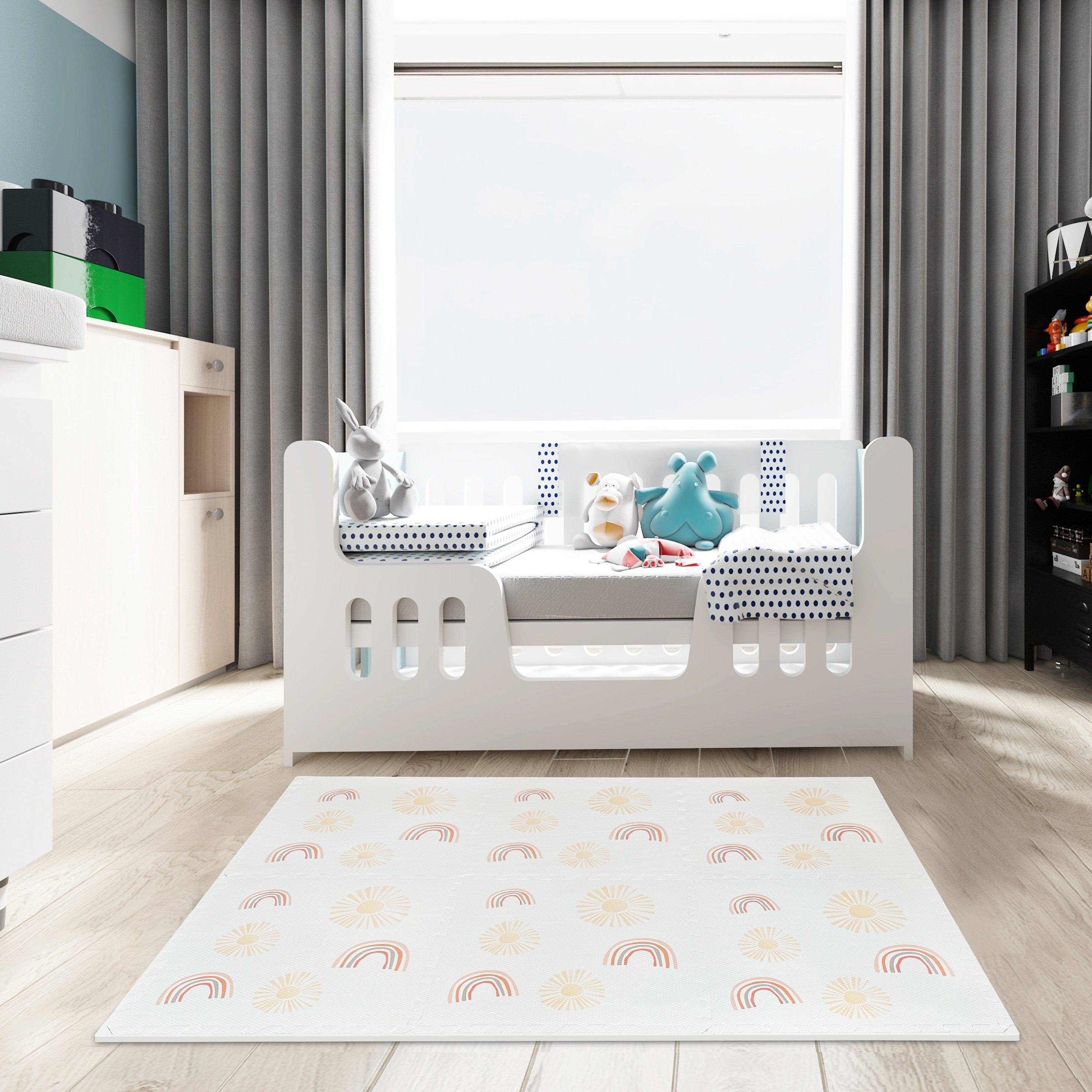 MeowBaby Mata Piankowa Puzzle MeowBaby – Beżowa Mata Edukacyjna | 6 elementów