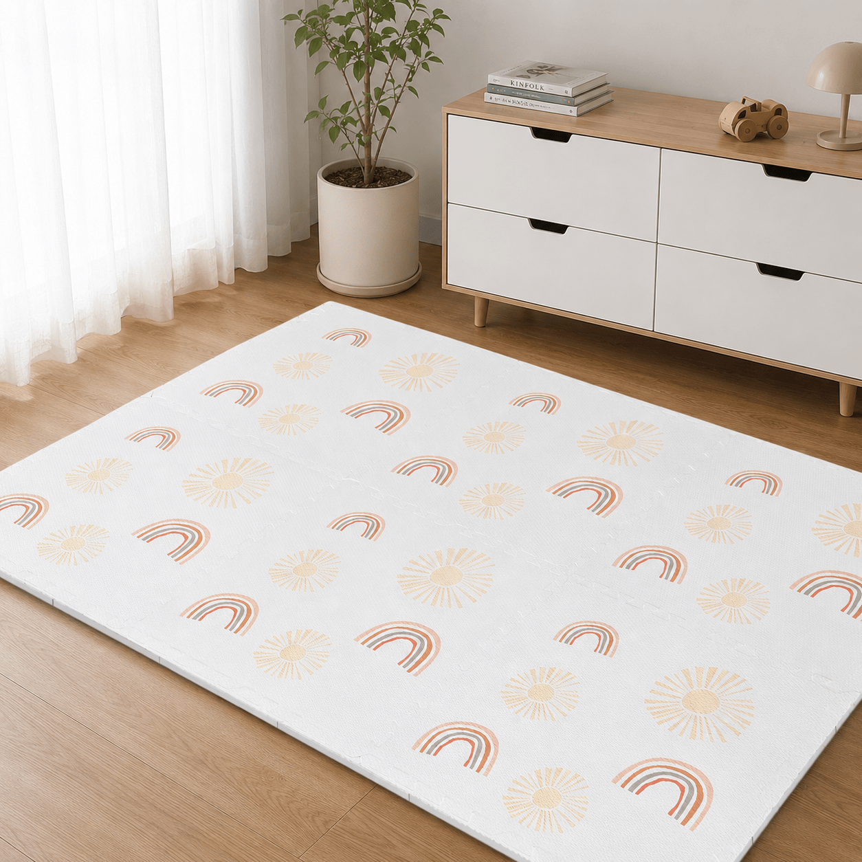 MeowBaby Mata Piankowa Puzzle MeowBaby – Beżowa Mata Edukacyjna | 6 elementów