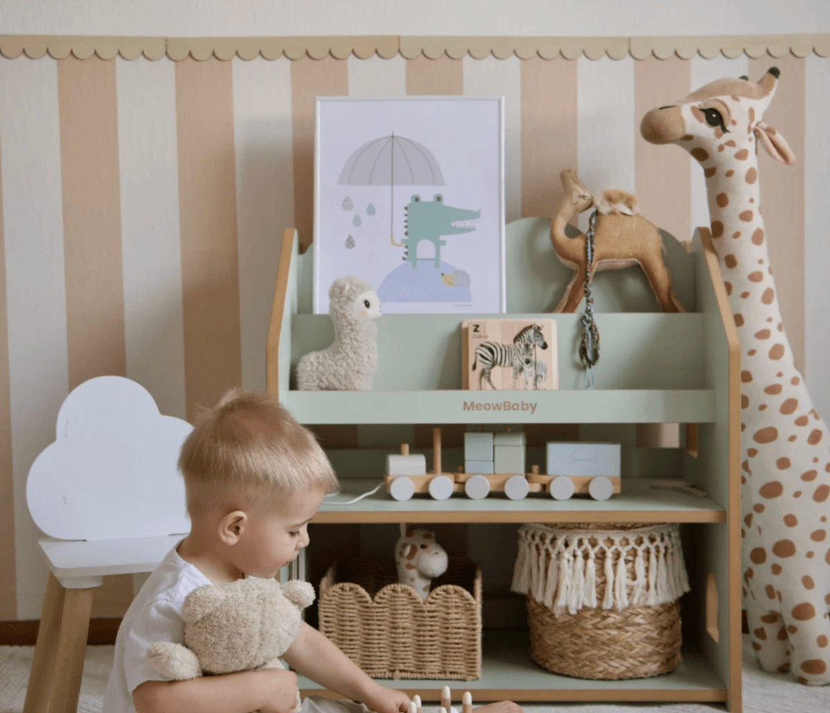 Meowbaby MeowBaby Biblioteczka Montessori – Regał Domek na Książki MDF