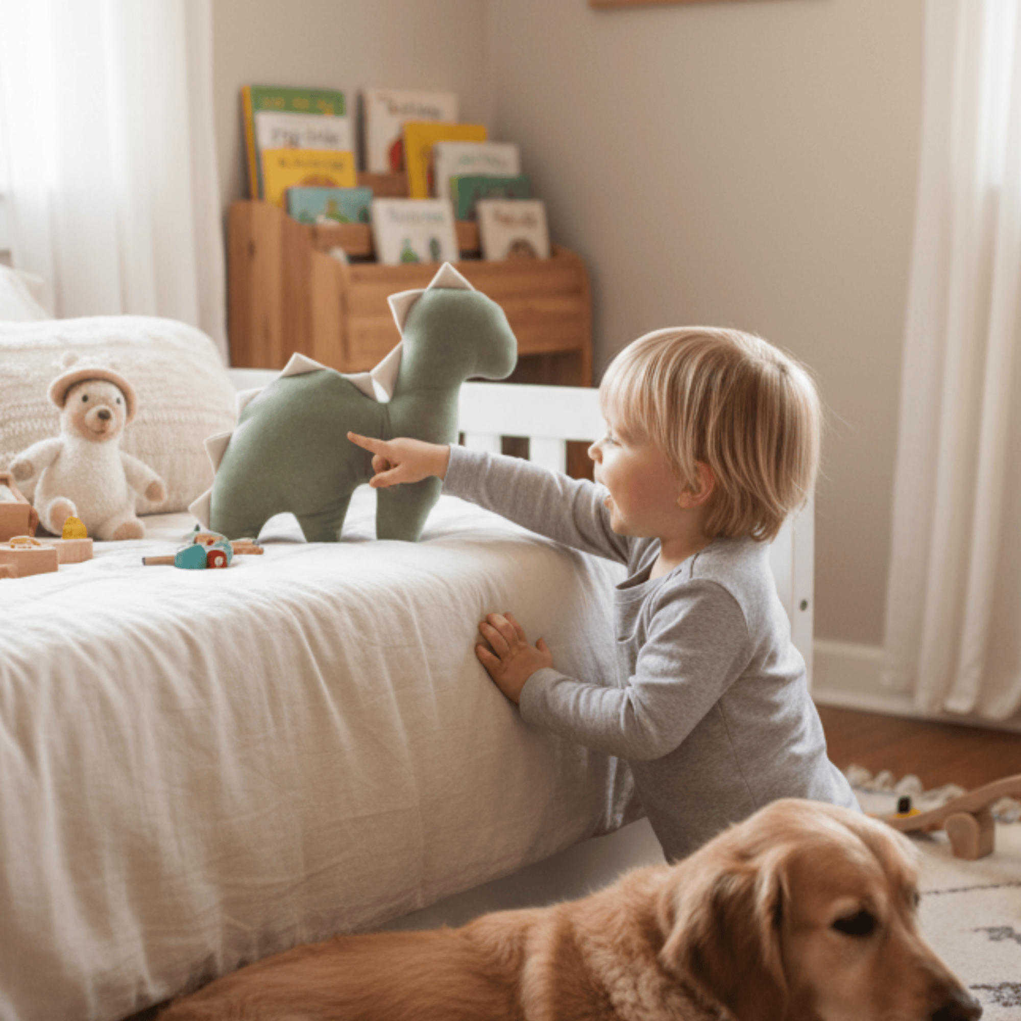 Meowbaby Poduszka Dekoracyjna dla Dzieci Dino - Miękka i Stylowa | Mellow