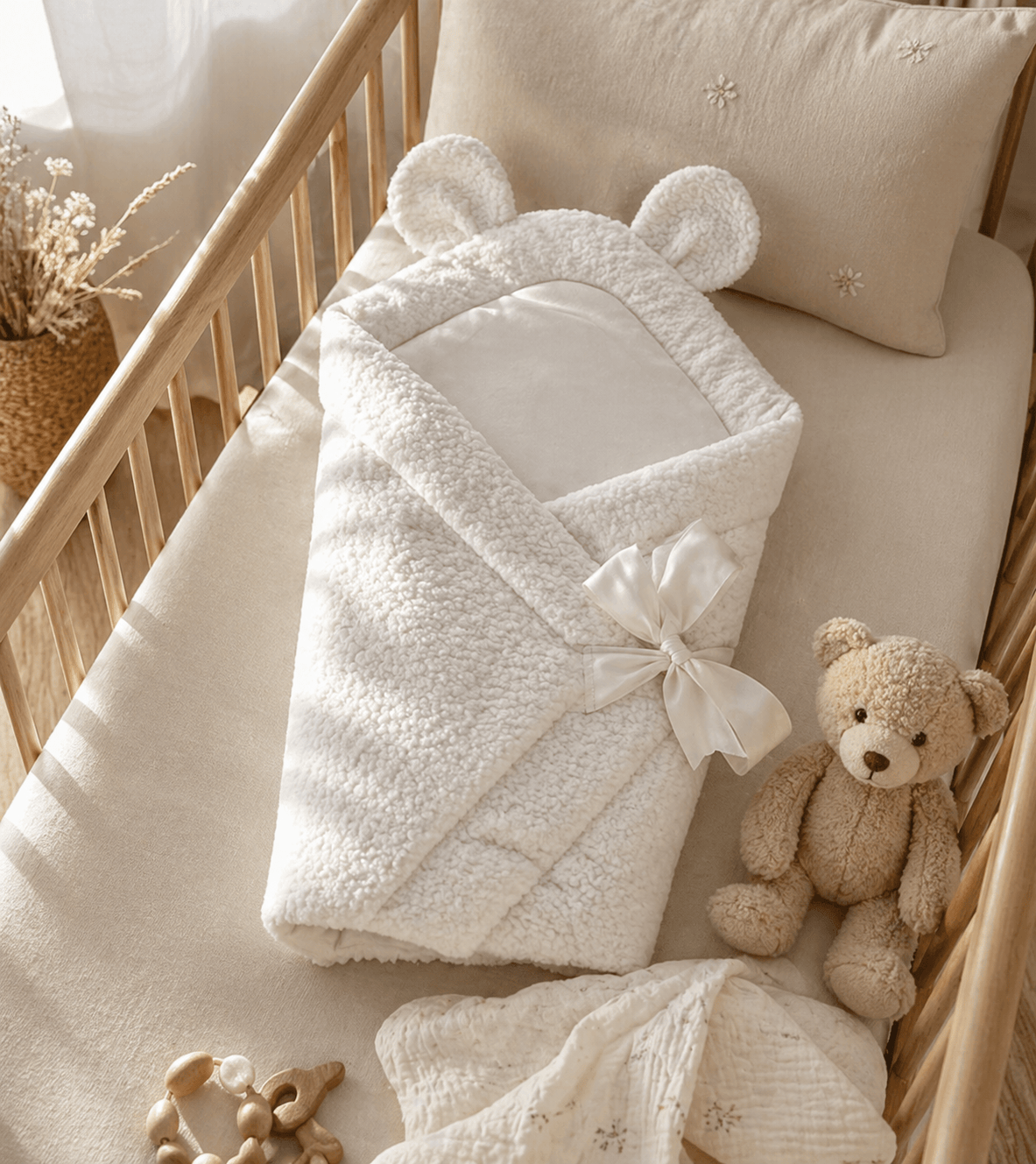 Meowbaby Rożek Niemowlęcy do Spania i Otulania – Miękki i Bezpieczny | Boucle