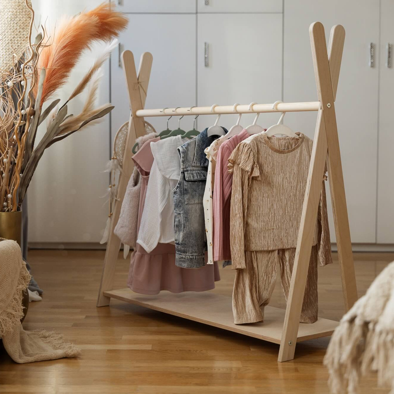 Meowbaby Tipi Hanger - Drewniany Wieszak na Ubranka dla Dzieci