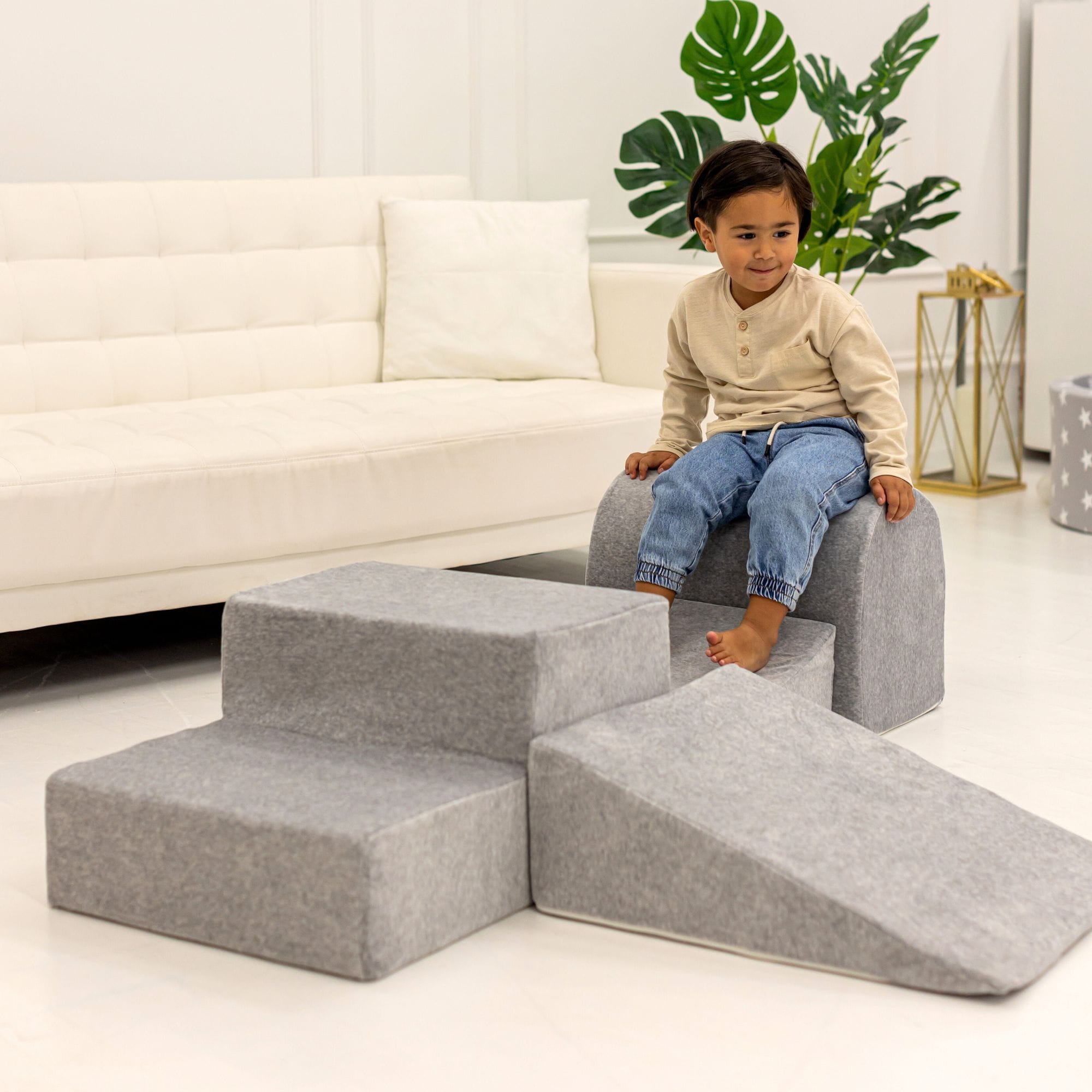 Meowbaby Velvet Kids Foam Climbing Blocks - Baby Soft Play Set | 3 Elements
