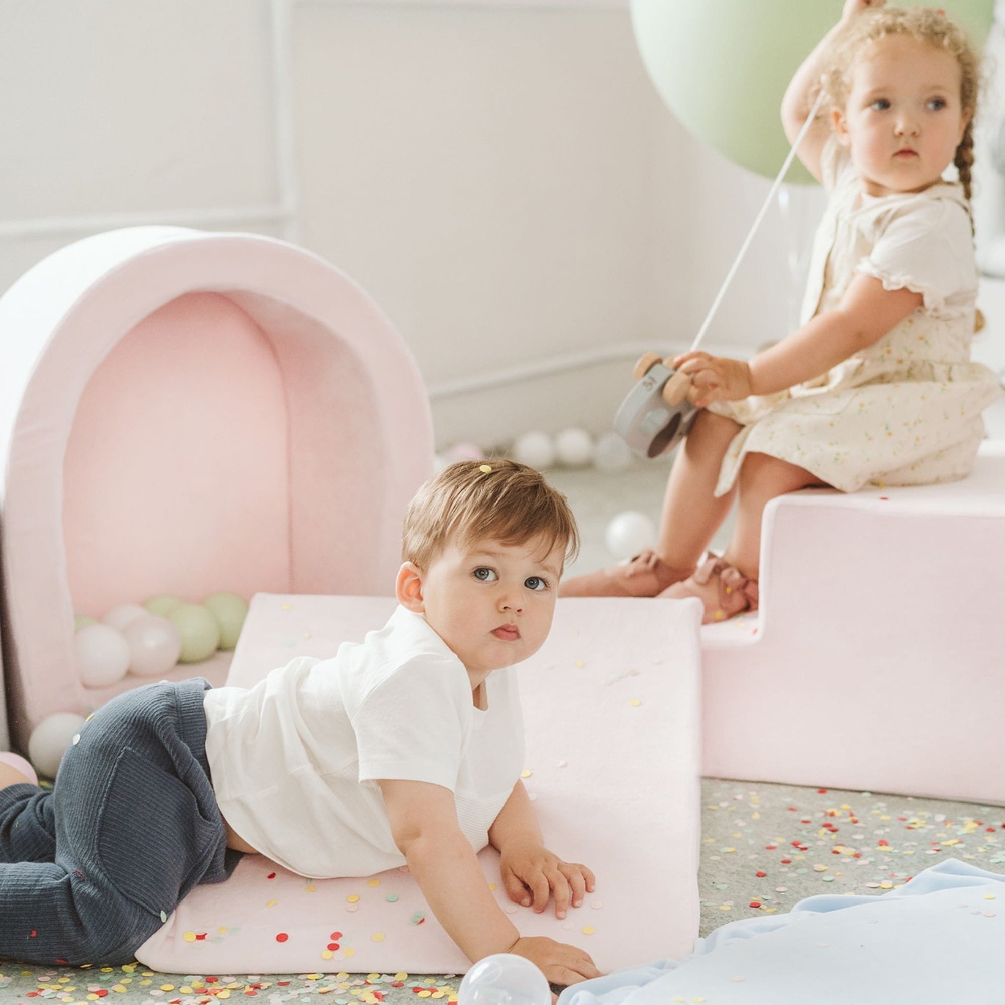 Meowbaby Velvet Kids Foam Climbing Blocks Ecru - Baby Soft Play Set | Balls to Choose