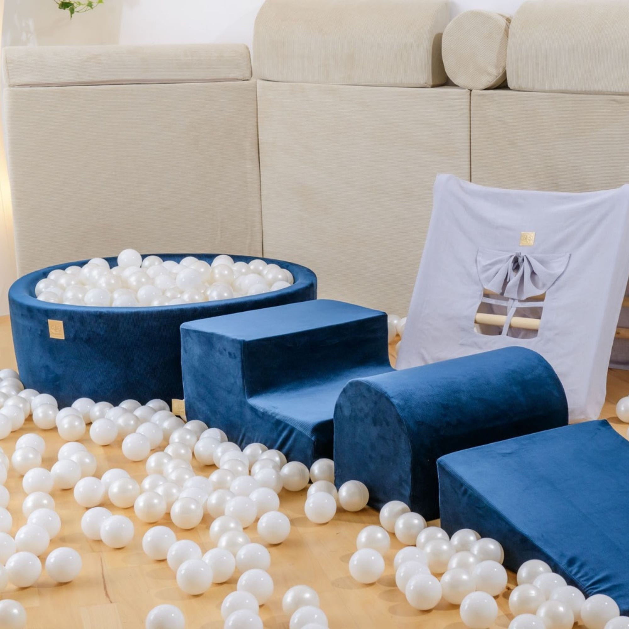 Meowbaby Velvet Kids Foam Climbing Blocks Grey-Blue - Baby Soft Play Set | Balls to Choose