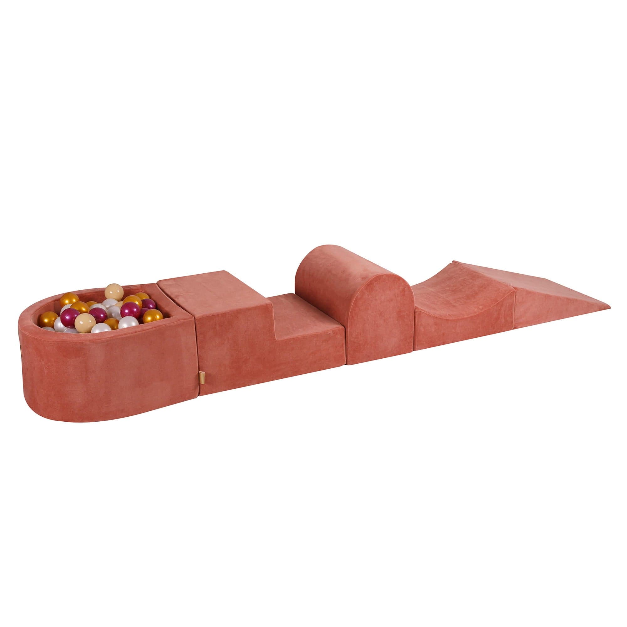 Meowbaby Velvet Kids Foam Climbing Blocks Marsala Red - Baby Soft Play Set | Balls to Choose