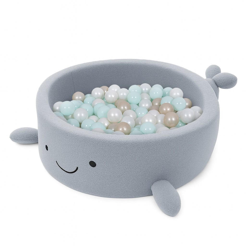 Meowbaby Basen z Kulkami dla Dziecka - Wieloryb | Piłki do wyboru | Dusty Ice Blue | Boucle