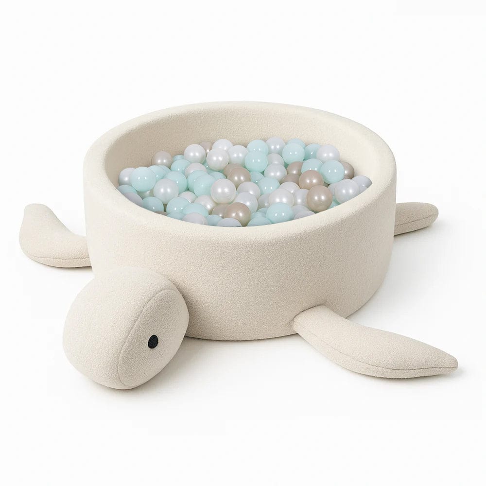 Meowbaby Basen z Kulkami dla Dziecka - Żółw | Piłki do wyboru | Cheesecake Cream Beige | Boucle