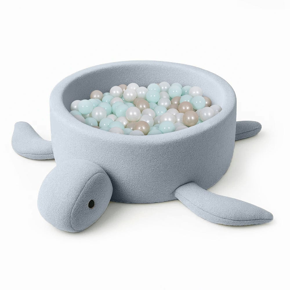 Meowbaby Basen z Kulkami dla Dziecka - Żółw | Piłki do wyboru | Dusty Ice Blue | Boucle