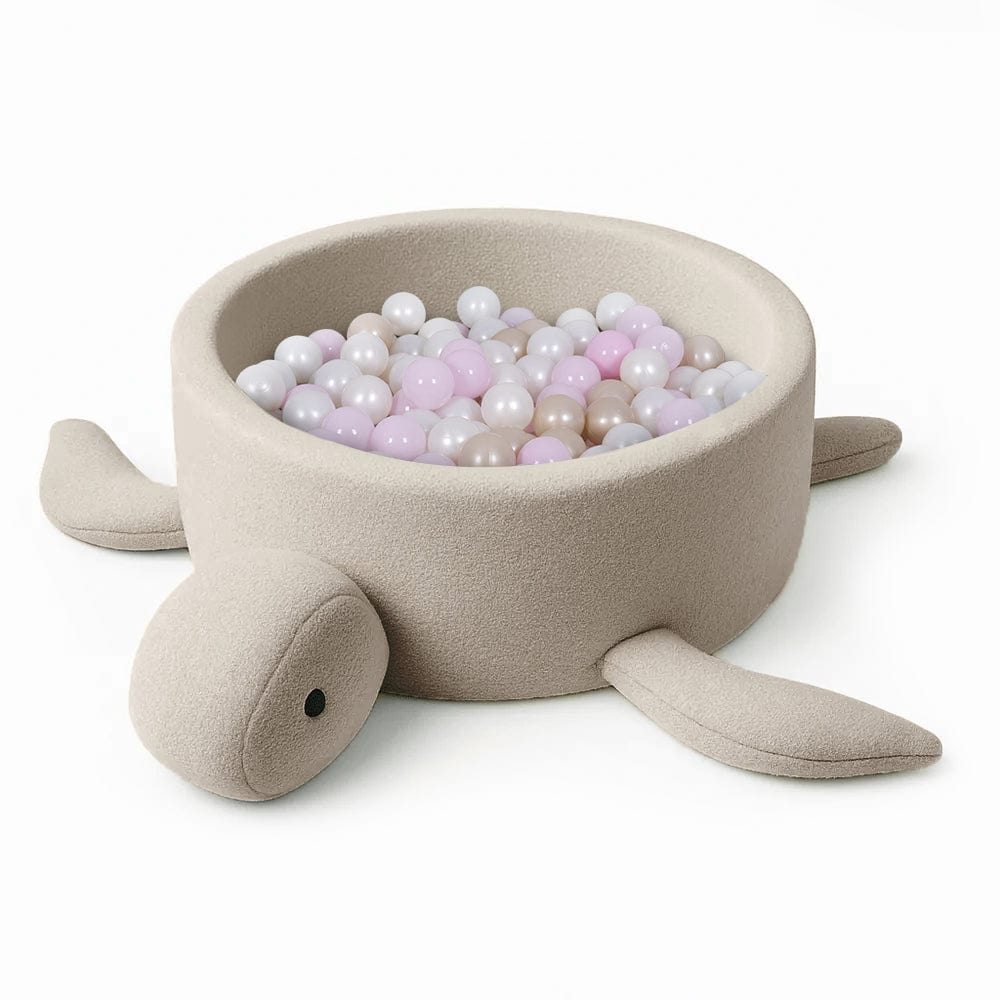 Meowbaby Basen z Kulkami dla Dziecka - Żółw | Piłki do wyboru | Oat Biscuit Beige | Boucle