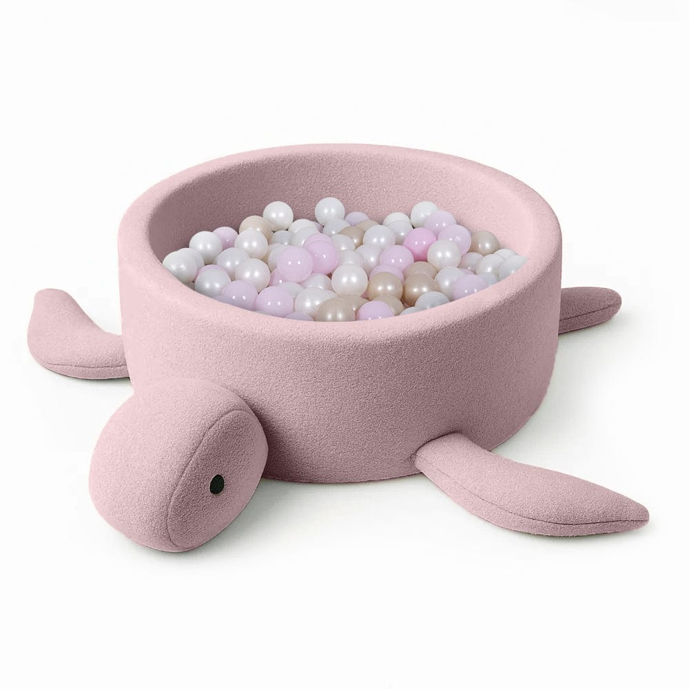 Meowbaby Basen z Kulkami dla Dziecka - Żółw | Piłki do wyboru | Raspberry Glaze Pink | Boucle