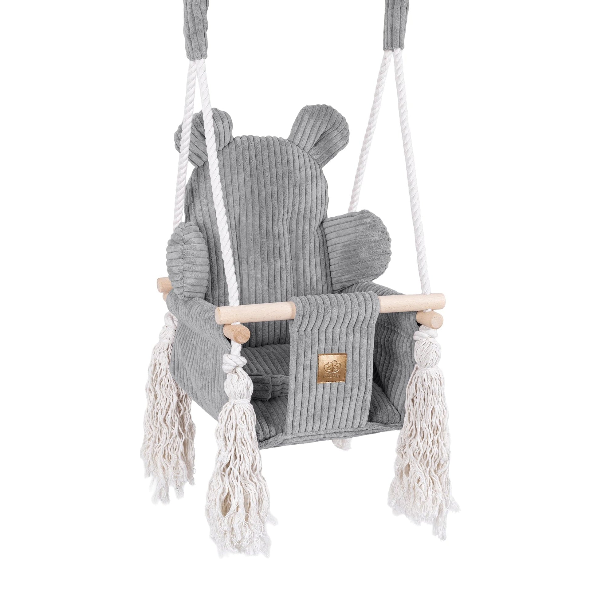 NATILU® Columpio Infantil Bear Grey Velvet | de Madera para Niños | de Oso Producido en la Unión Europea NATILU® Columpio Infantil Bear Grey Velvet | de Madera para Niños | de Oso Producido en la Unión Europea