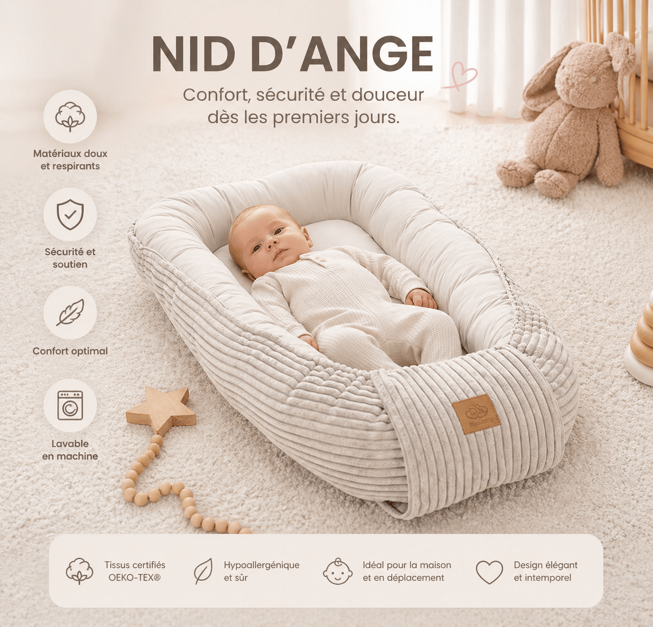 Meowbaby Kokon Niemowlęcy do Spania – Bezpieczna Przestrzeń dla Dziecka | Aesthetic