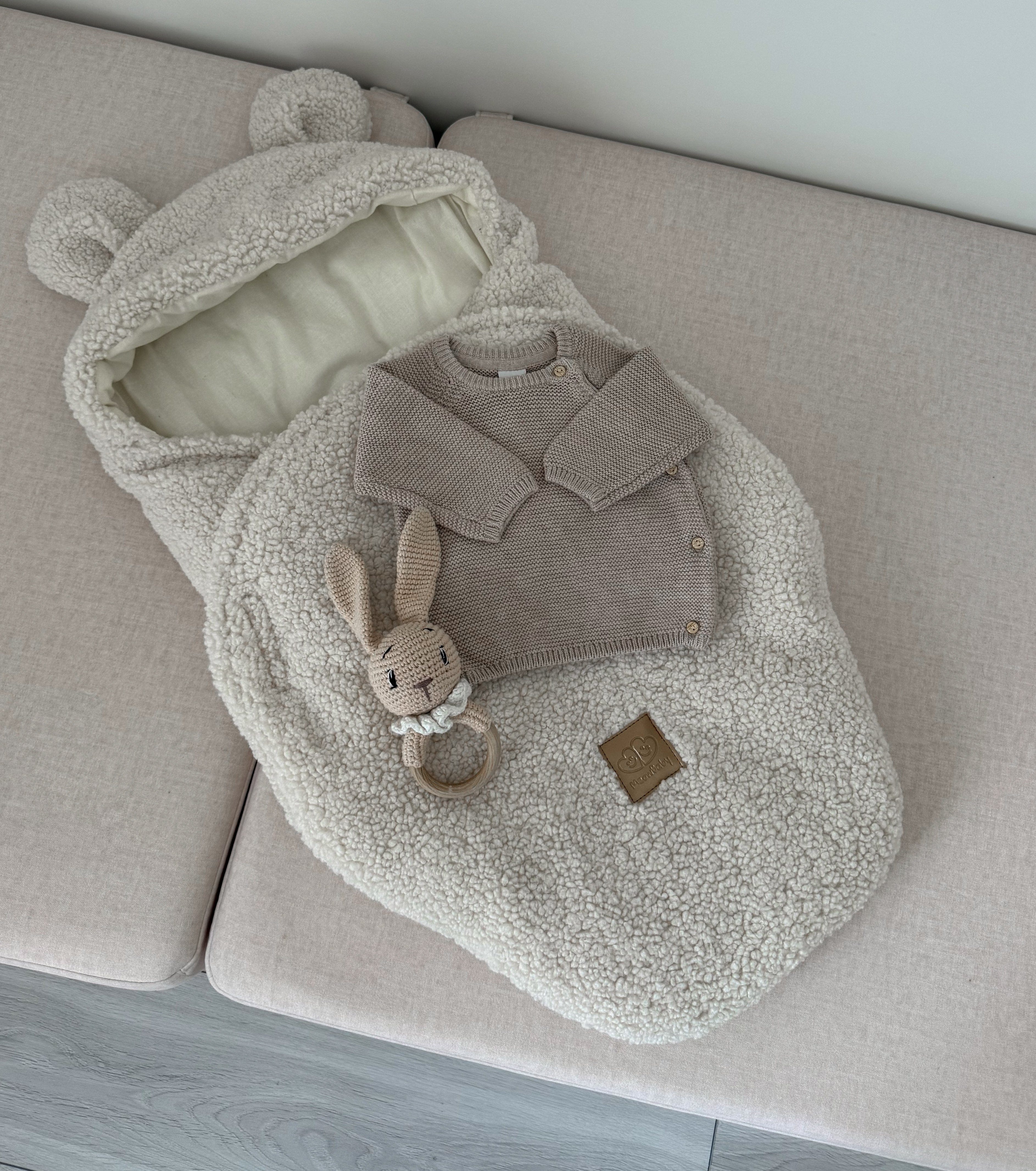 Meowbaby Otulacz dla Niemowlaka z Uszami Misia – Bearly