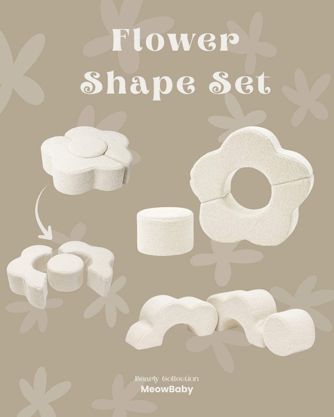 Meowbaby Piankowy Plac Zabaw dla Dzieci | Flower Shape Set | 3 Elementy | Bearly