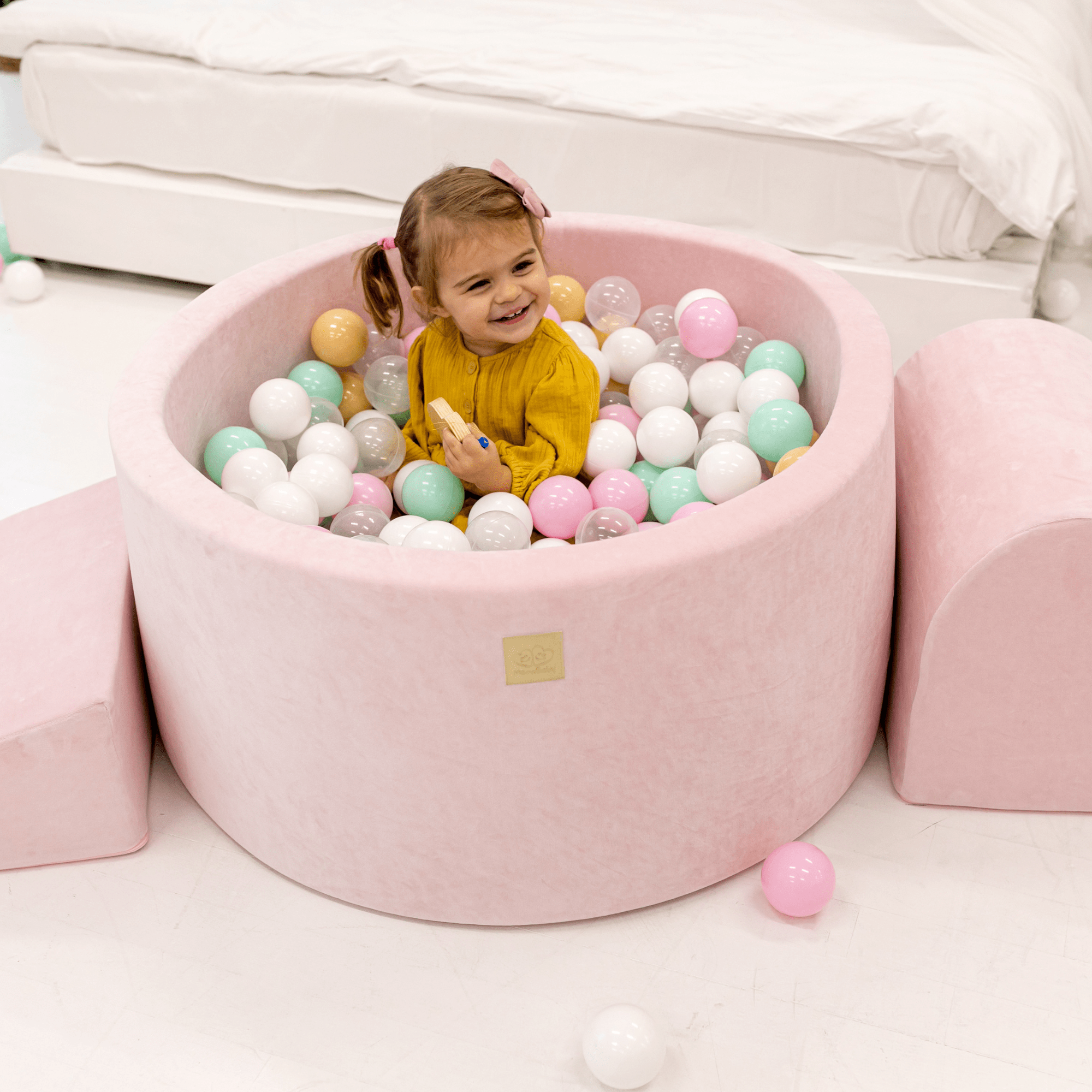 Meowbaby Piankowy Plac Zabaw dla Dzieci | Z Basenem z Kulkami | Ciemnozielony | Velvet