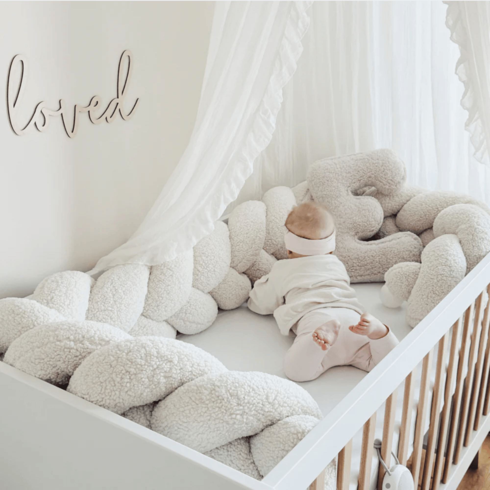 Meowbaby Warkocz Ochronny do Łóżeczka – Miękki Ochraniacz dla Dziecka | Boucle